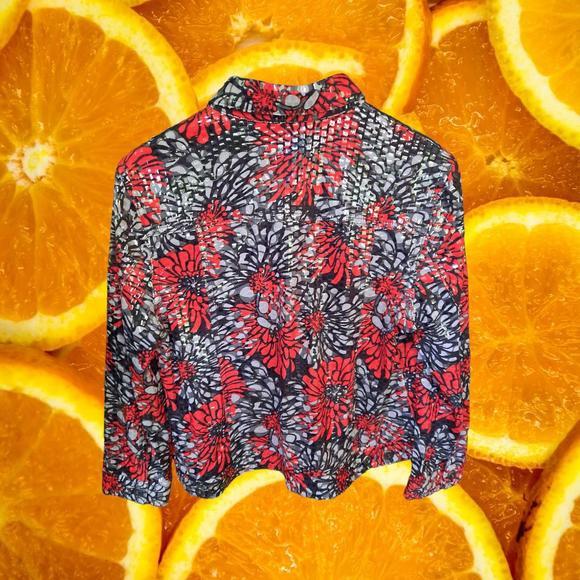 Ruby Rd Black and White with Red Flowers Blazer Size 10 - Picture 4 of 4